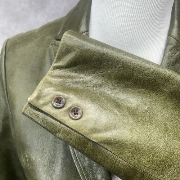Vintage Gap Jacket Womens S Army Green Leather Blazer Distressed Retro Y2K 90s - Picture 11 of 13